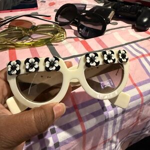 Prada Cream and Black Floral Sunglasses